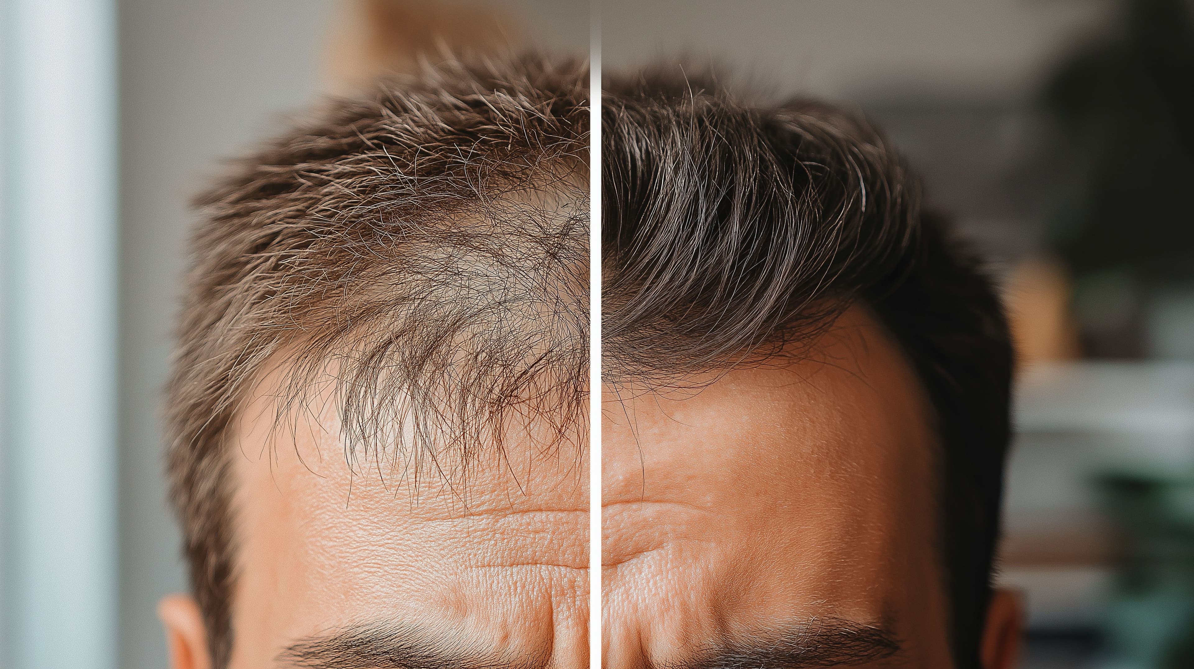 Close-up of male scalp showing hair thinning — illustrative image for hair loss education article